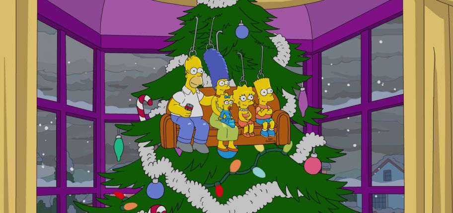 Weihnachten bei den Simpsons: Alle Familienmitglieder hängen als Ornamente am Weihnachtsbaum.