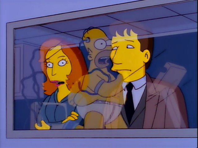 Agent Mulder und Agent Scully führen in der Episode "Die Akte Springfield" mit Homer einen Fitnesstest durch.