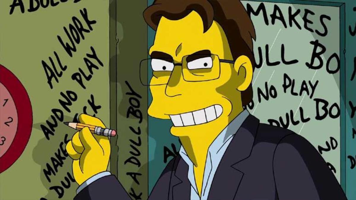 Stephen King bei den Simpsons Stephen King schreibt in einer Simpsons-Episode - manisch wie sein Charakter Jack aus "The Shinning" - immer wieder den selben monotonen Satz an die Wand.