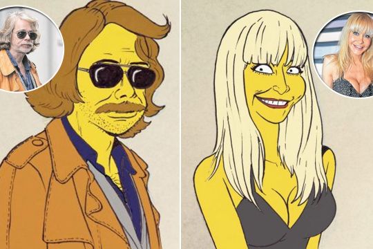 Phil Ortiz zeichnet Helge Schneider und Dolly Buster