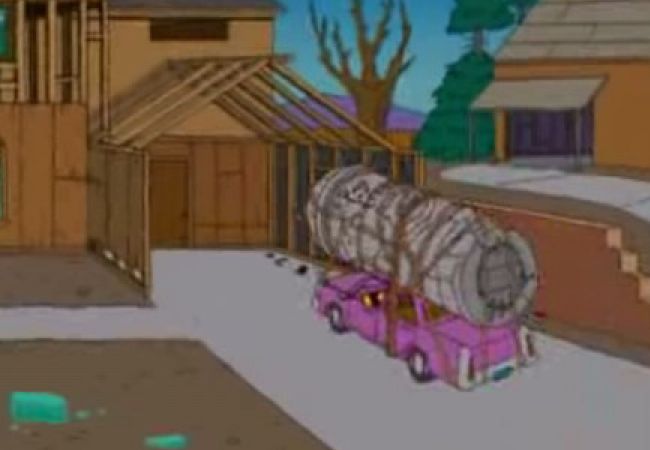 Homer fährt einen Silo auf dem Dach mit