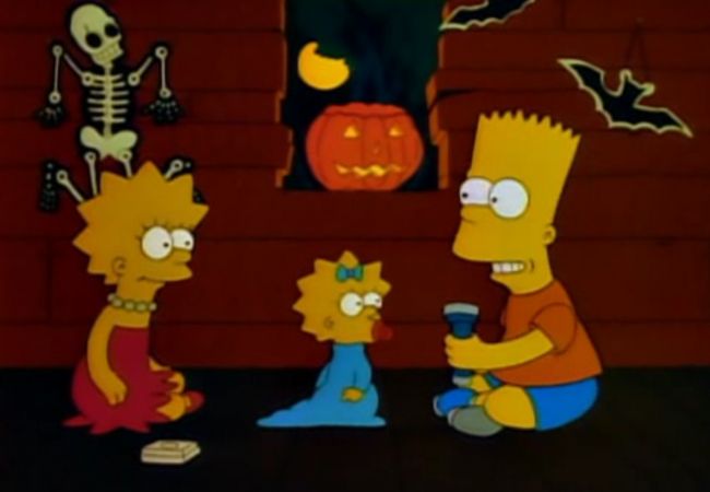 Bart und Lisa erzählen sich in Barts Baumhaus Gruselgeschichten.