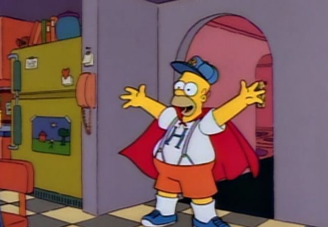 Homer in seinem Outfit als neues Maskottchen der Springfield Isotopes