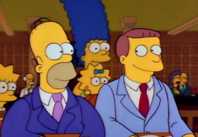 Rechtsanwalt Lionel Hutz vertritt die Simpsons vor Gericht.
