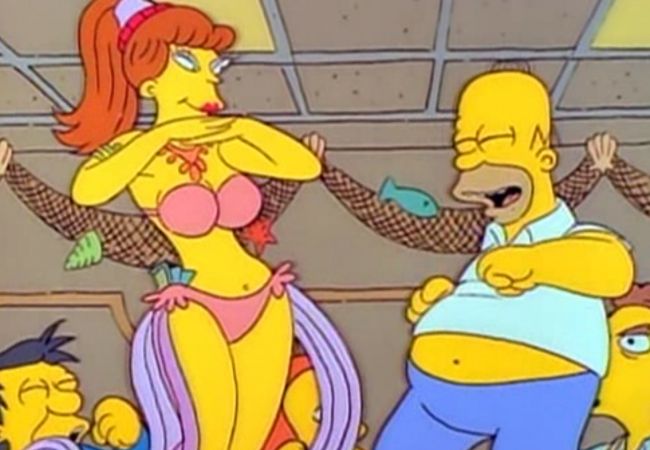 Homer tanzt mit einer erotischen Bauchtänzerin.