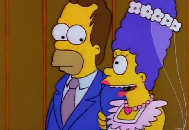Homer und Marge am Tag ihrer Hochzeit