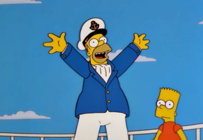 Homer steht als Kapitän auf Mr. Burns Yacht.