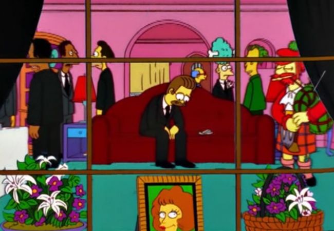 Ned Flanders trauert um seine Frau Maude.