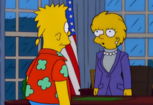 Zukunfts-Bart besucht US-Präsidentin Lisa Simpson.