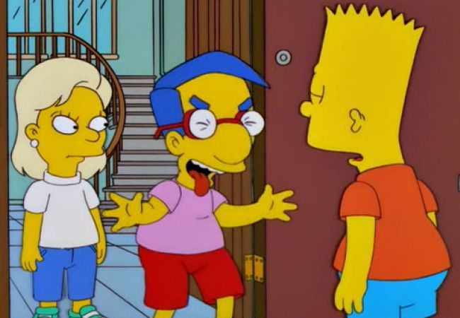 Bart besucht seinen Schwarm Greta. Diese hat sich aber schon für Milhouse entschieden.