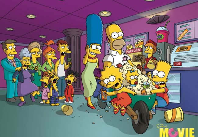 Die Simpsons mit einer Schubkarre im Kino