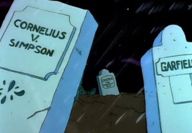 Hier liegen Cornelius v. Simpson und der berühmte Kater Garfield begraben.