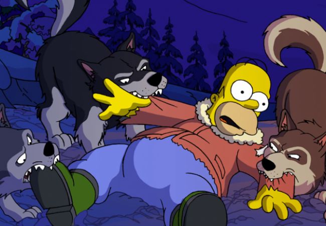 Szene aus "Die Simpsons - Der Film": Homer legt sich mit den Huskies an