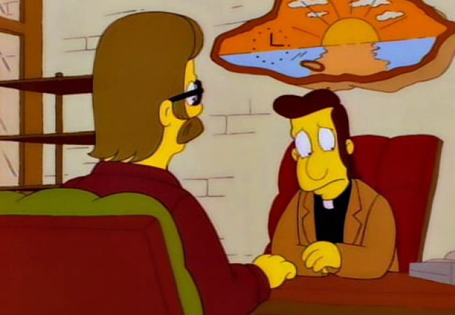 Der junge Lovejoy lernt zum ersten Mal Ned Flanders kennen.