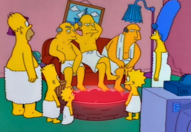 Sauna oder Wohnzimmer: Die Simpsons sind sich nicht sicher.
