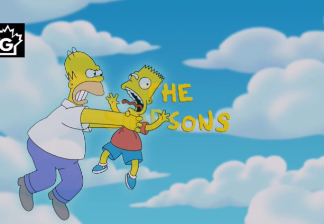 Homer würgt Bart im Zeichenstil der &quot;Simpsons Shorts&quot;.