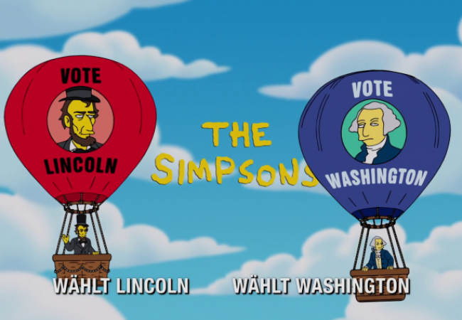 Zwei Heißluftballons mit &quot;Wählt Lincoln&quot; und &quot;Wählt Washington&quot;