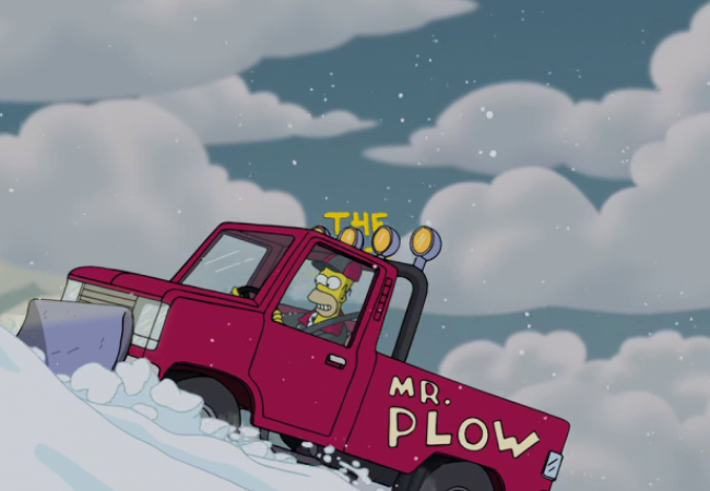 Homer räumt als Mr. Plow den Schnee weg.
